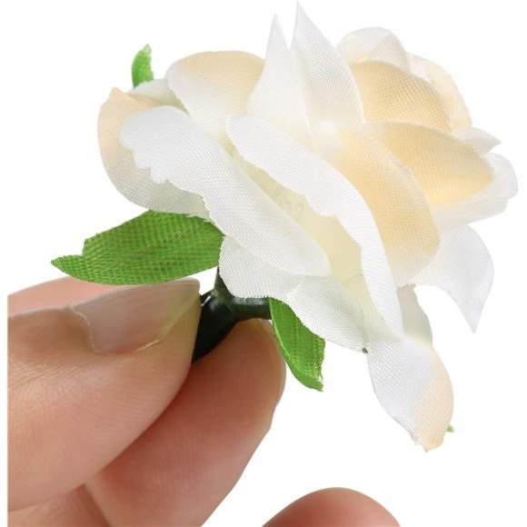 50pc Cream White Roses Artificial Flowers Bulk 1.6" Small Silk Fake Flower Heads - Picture 2 of 5